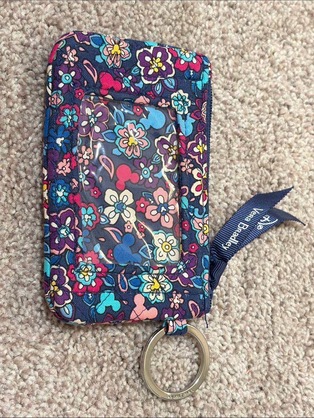 Vera Bradley Disney Floral Zip ID Keychain Wallet - Navy Multicolor